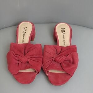 Neiman Marcus Sancha Red Bow Suede Slides